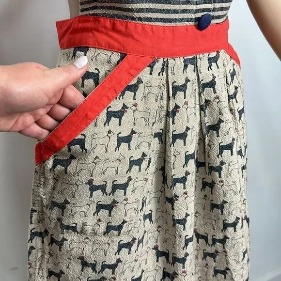 Envogue Retro Cotton Dog Print Apron With Pockets One Size - Picture 2 of 7